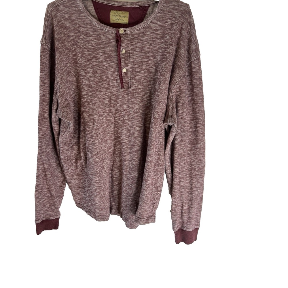Vtg Y2K Lucky Brand Men Henley Shirt Long Sleeve Red XL‎ Thermal